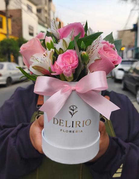 Mini Box de Rosas, Astromelias y Miniclaveles - Delirio Florería