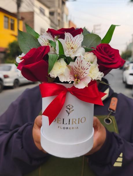 Mini Box de Rosas, Astromelias y Eucalipto - Delirio Florería