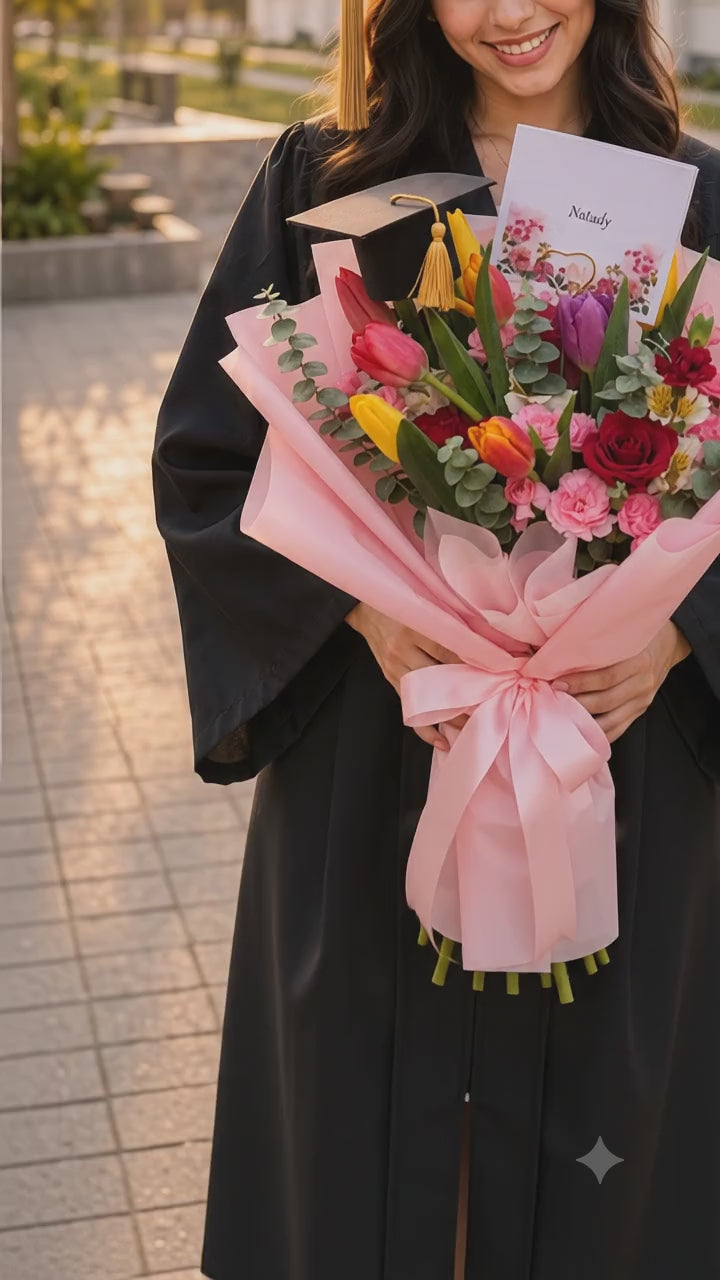 Ramo de 10 Tulipanes y Flores Mixtas para Graduación